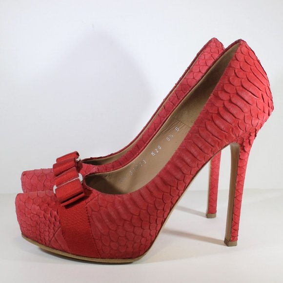 SALVATORE FERRAGAMO Genuine Python Leather Suede Heel 8 - Picture 2 of 14